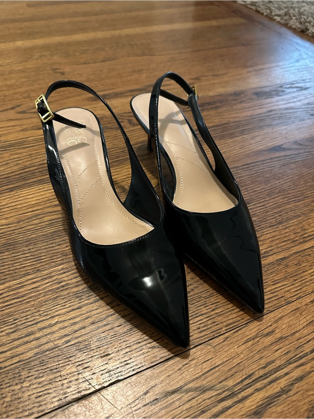 Never worn - Black Patent Pointed-Toe Slingback Heels